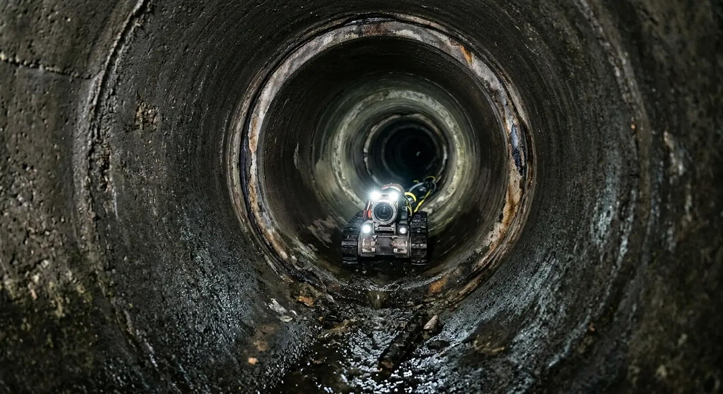 Robotic sewer camera inspecting pipe interior for Drain Snake Service in Lakewood Park
